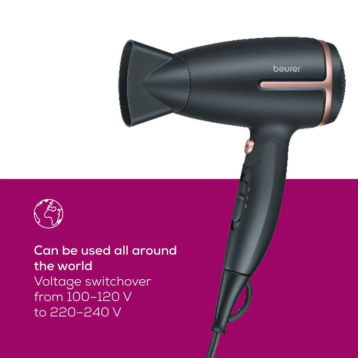 Beurer HC 25 Travel Hair Dryer, can be used all around the world with voltage switchover