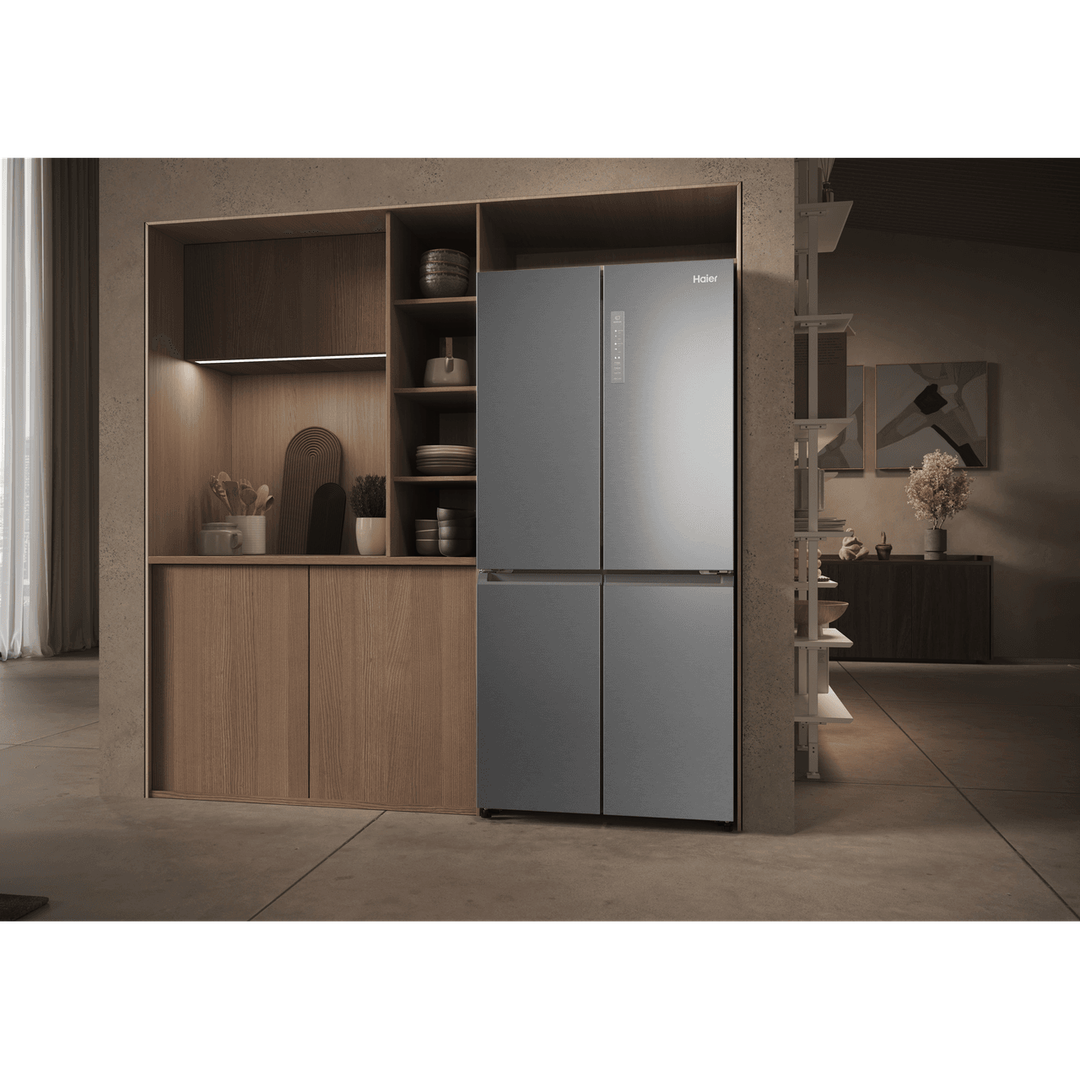 Haier Cube 83 Series American Fridge Freezer – Silver | HCR3818ENMG Haier Fridge Freezer Euronics Ireland