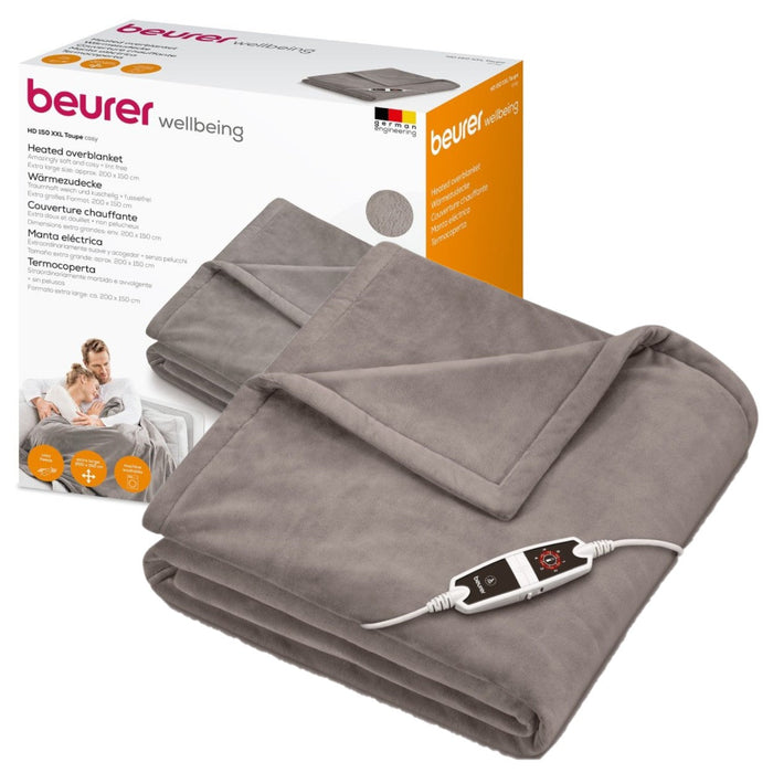 Beurer HD 150 XXL Heated Overblanket Taupe retail packaging box, 200x150cm