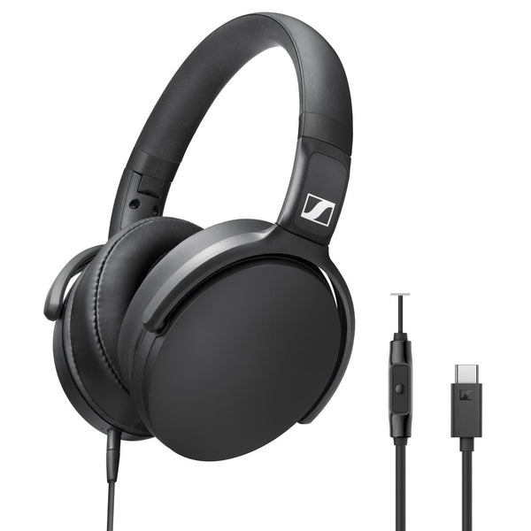 Sennheiser HD 400U USB-C Headphones Black — hero with detached cable