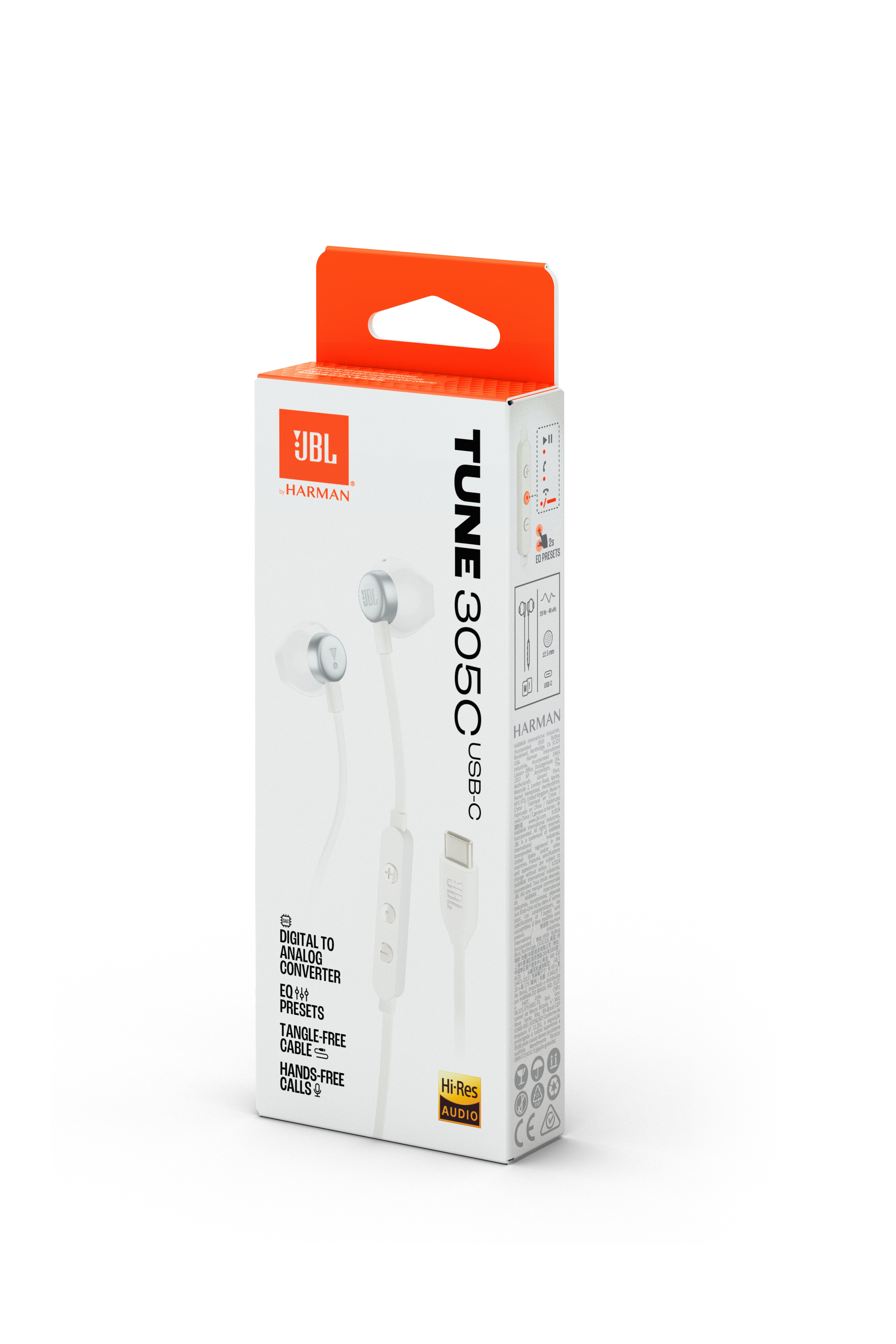 JBL Tune 305C Wired USB-C Earbuds White product image