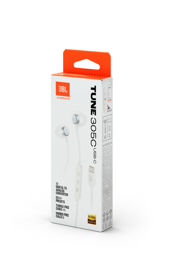 JBL Tune 305C Wired USB-C Earbuds White product image