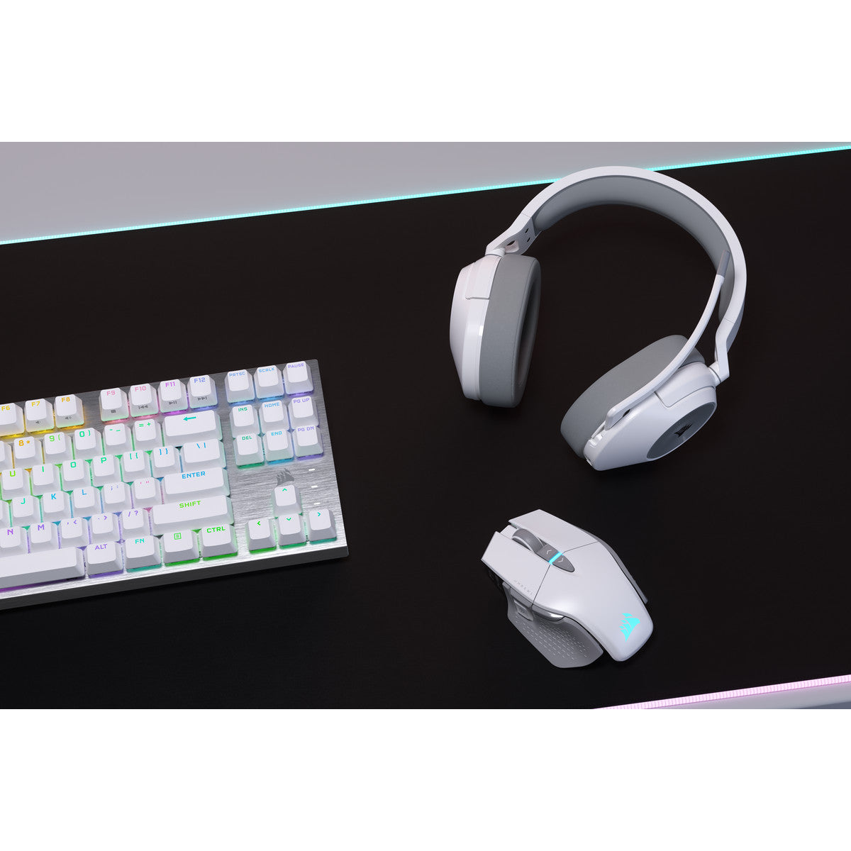 Corsair HS55 Wireless Gaming Headset - White - on the desk
