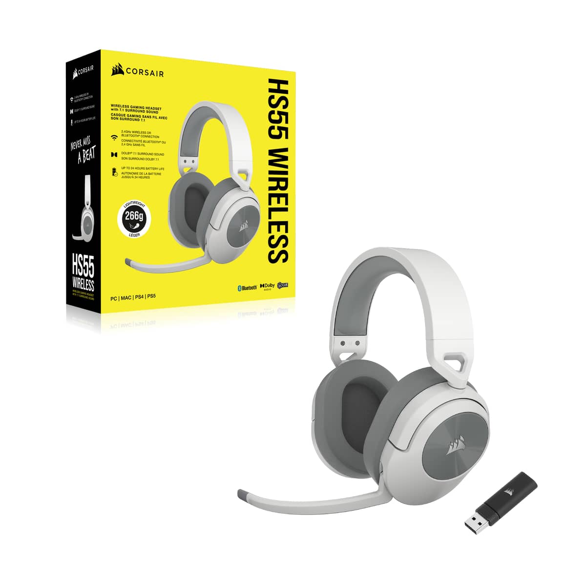 Corsair HS55 Wireless Gaming Headset - White - with retail box and USB receiver