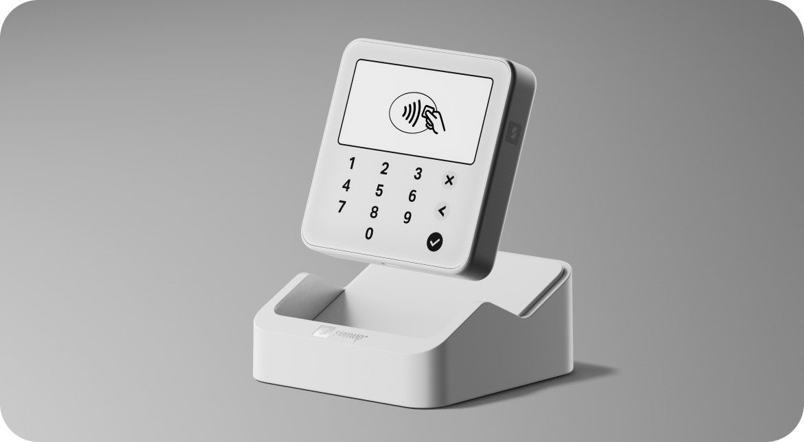 SumUp Solo Lite Card Reader Bundle with Charging Station - docked on the charging station