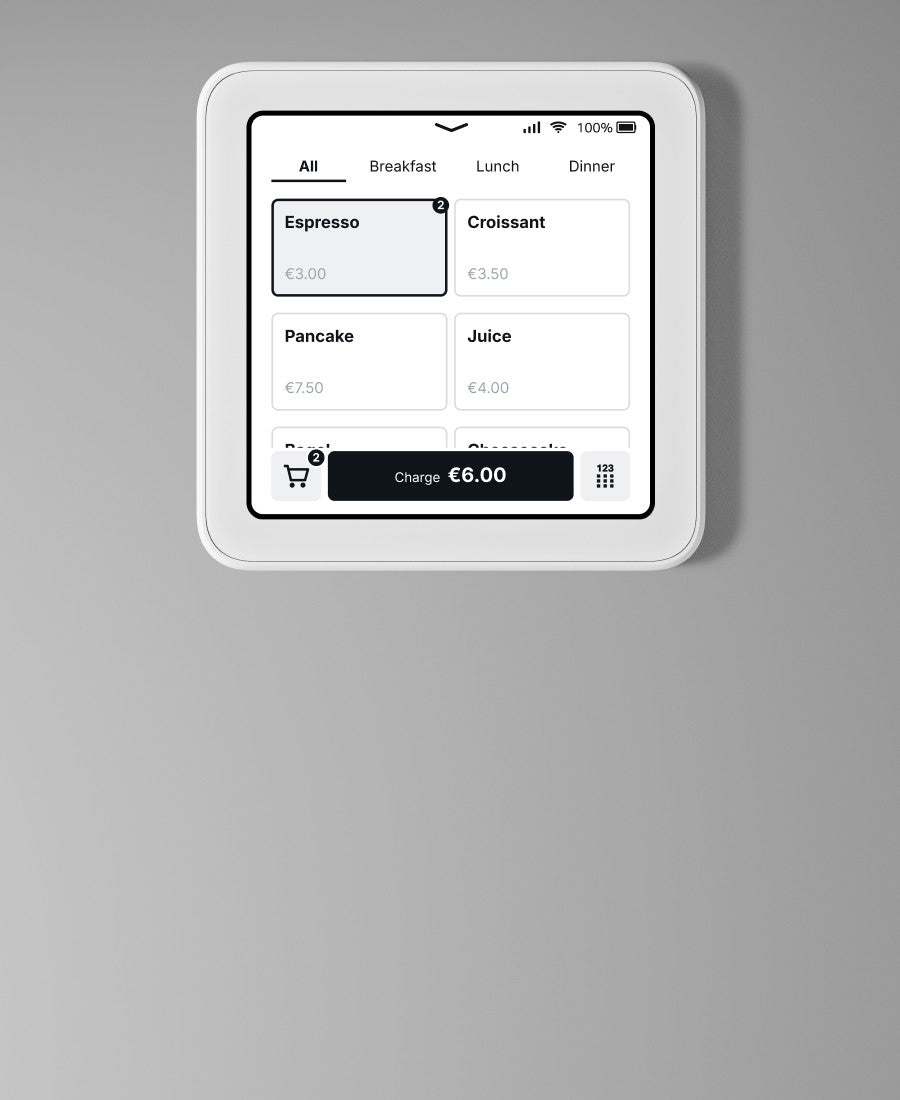 SumUp Solo Card Reader - item catalogue on screen