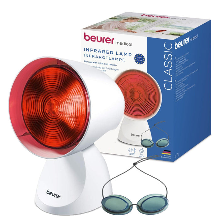 Beurer IL 21 Infrared Lamp 150W retail packaging box with protective goggles