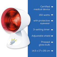 Beurer IL 35 Infrared Lamp 150W, certified medical device with 3-setting timer callout