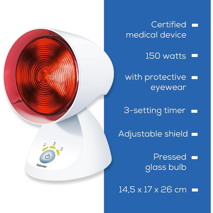 Beurer IL 35 Infrared Lamp 150W, certified medical device with 3-setting timer callout