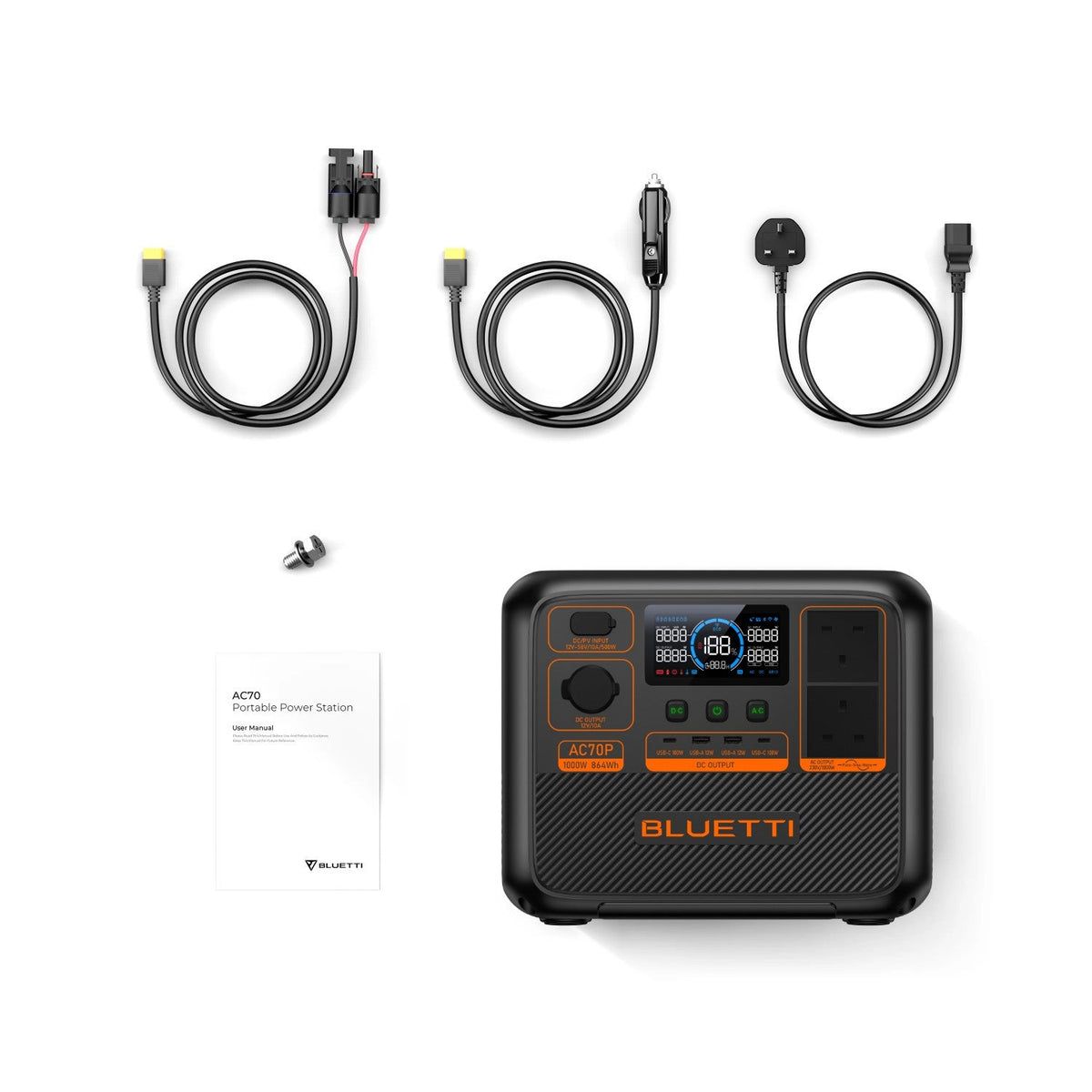 BLUETTI AC70P 864Wh 1,000W Portable Power Station - what's in the box