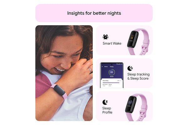Fitbit Inspire 3 - Health & Fitness Tracker with 10-Day Battery & AMOLED Display - Black/Lilac Bliss | 79-FB424BKLV