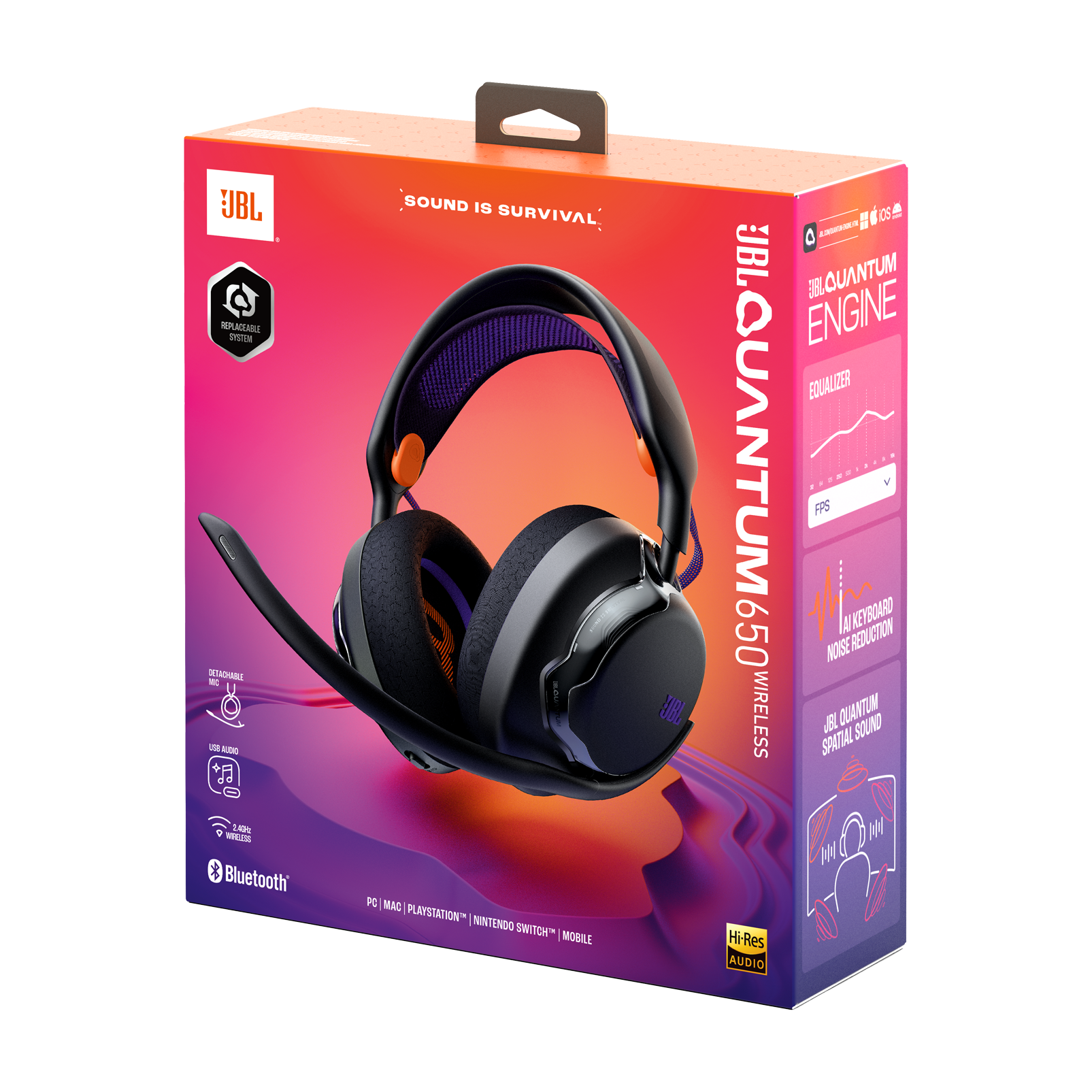 JBL Quantum 650 Wireless Over-Ear Gaming Headphones Black product image