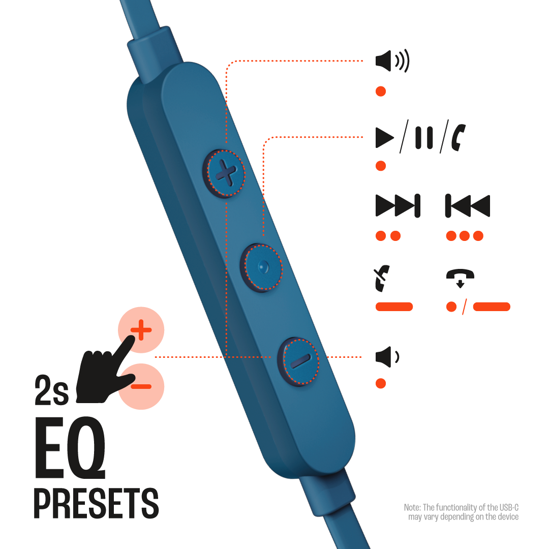 JBL Tune 305C Wired USB-C Earbuds Blue product image