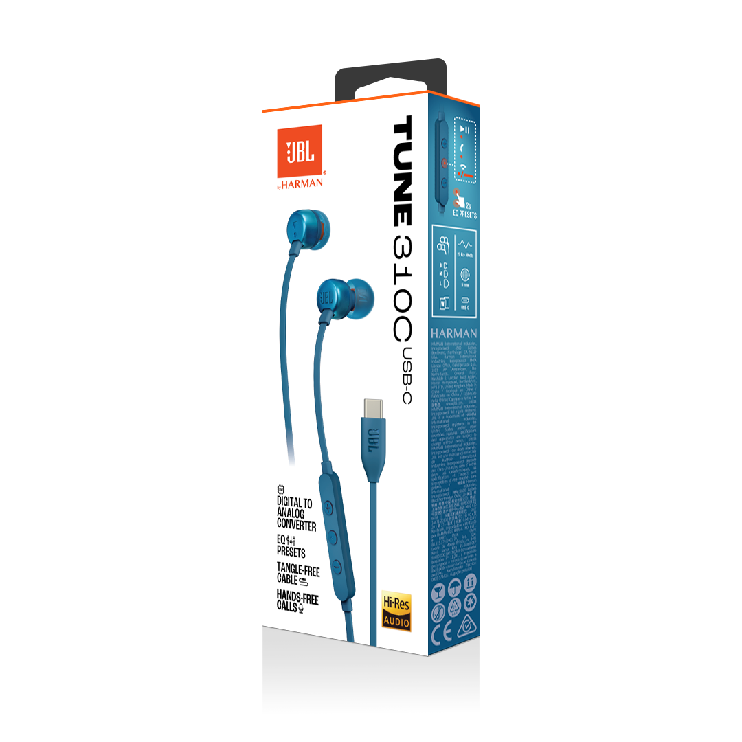 JBL Tune 310C Wired USB-C Earbuds Blue product image