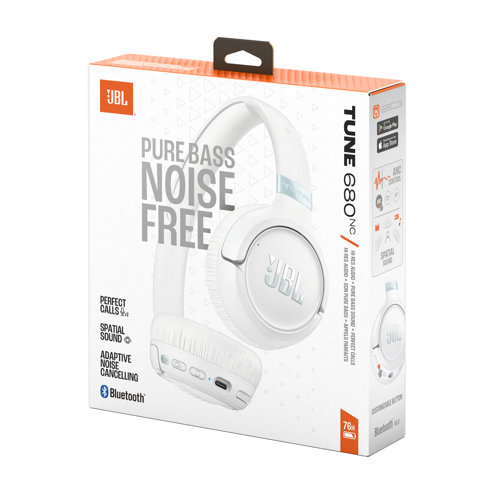 JBL Tune 680NC Wireless On-Ear Noise-Cancelling Headphones White product image