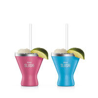 Ninja SLUSHi insulated cocktail cup 2-pack, one Pink and one Bright Blue cup with lime garnish and straws