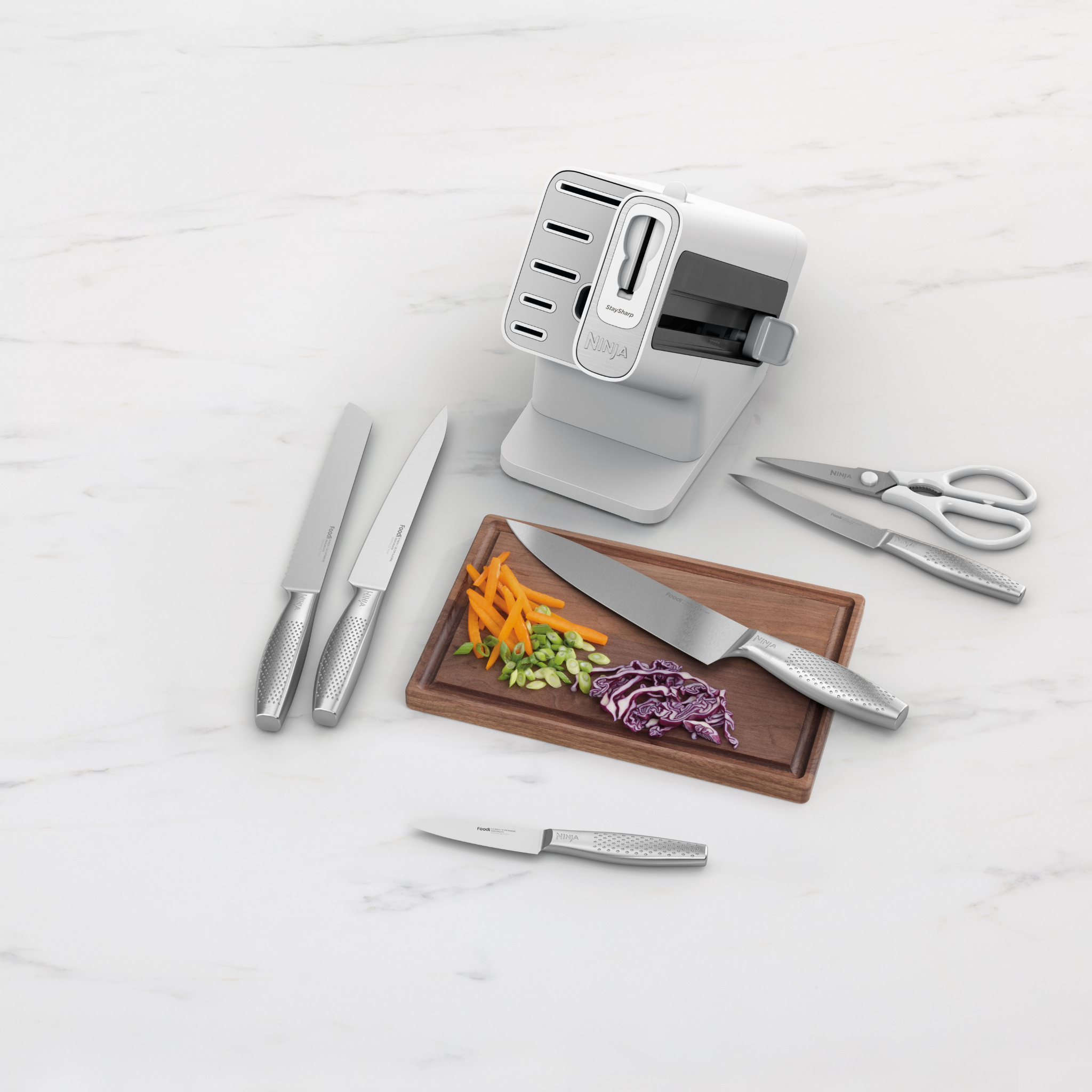 Ninja StaySharp 6-Piece Stainless Knife Set & Block with Sharpener White product image