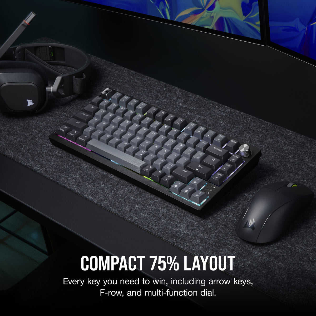 Corsair K65 Plus Wireless 75% RGB Mechanical Gaming Keyboard, UK Layout - Midnight Grey - compact 75% layout