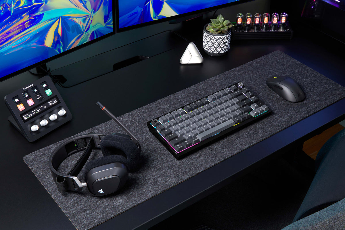 Corsair K65 Plus Wireless 75% RGB Mechanical Gaming Keyboard, UK Layout - Midnight Grey - keyboard, mouse and headset