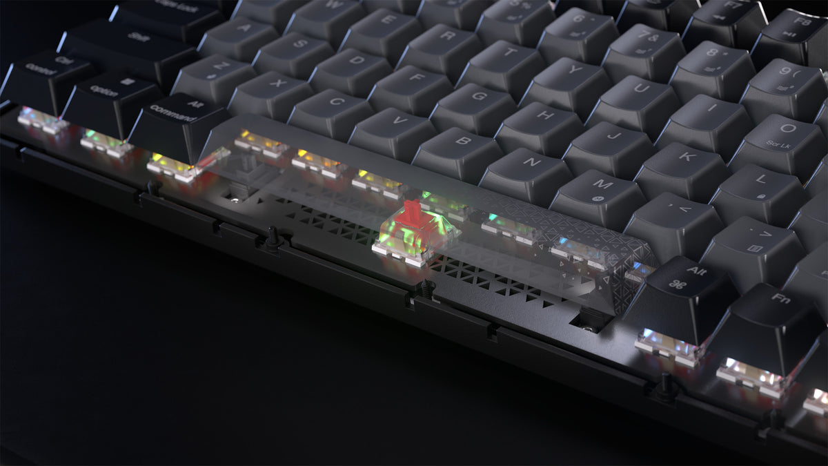 Corsair K65 Plus Wireless 75% RGB Mechanical Gaming Keyboard, UK Layout - Midnight Grey - keycaps and switch close-up