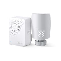 Kasa KE100 smart thermostatic radiator valve starter kit — product view showing valve and hub together