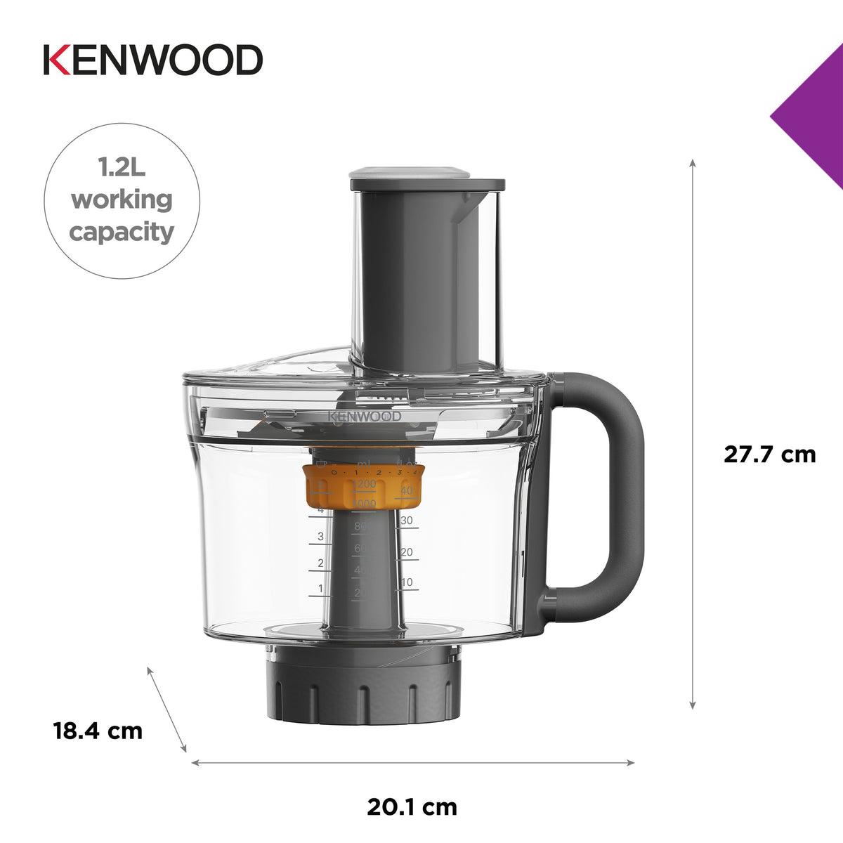 Kenwood Chef/kMix Food Processor Attachment - Clear - dimensions and 1.2L working capacity