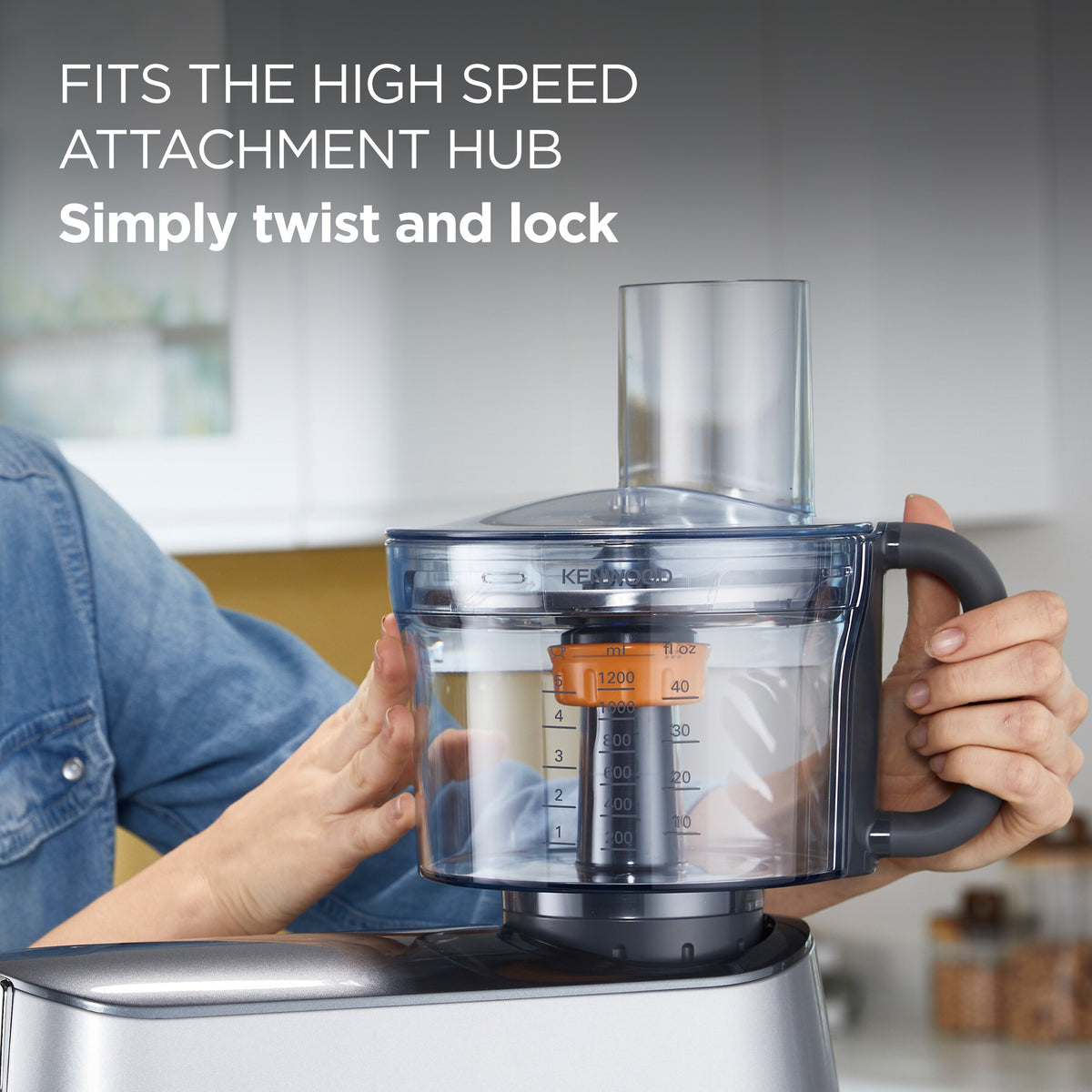 Kenwood Chef/kMix Food Processor Attachment - Clear - twist and lock onto the high speed outlet