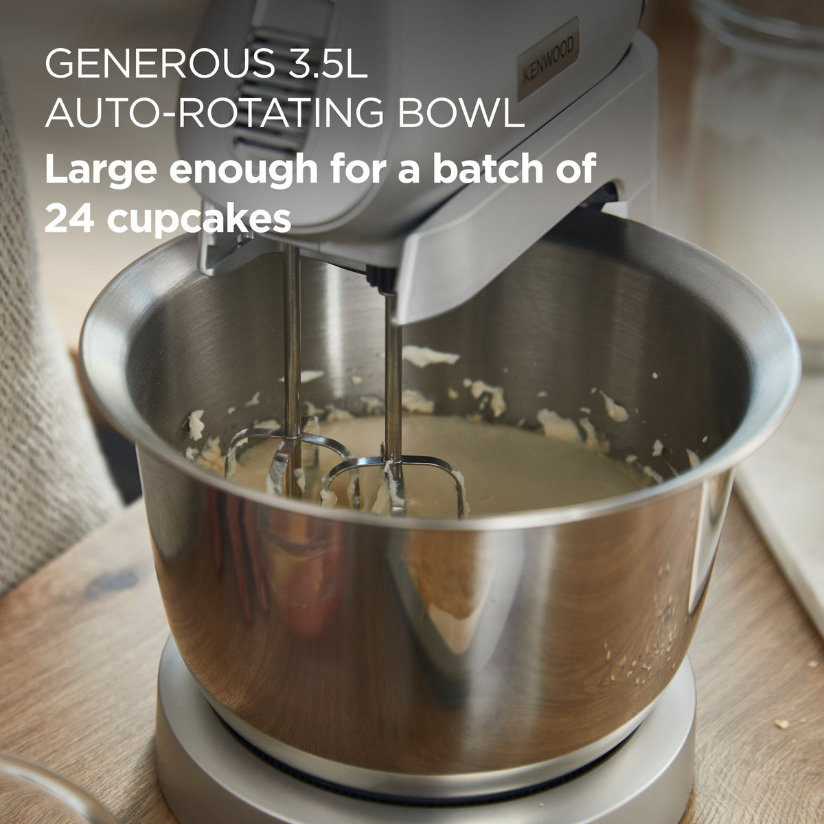 Kenwood Chefette Mixer - Silver - 3.5L auto-rotating bowl mixing cupcake batter