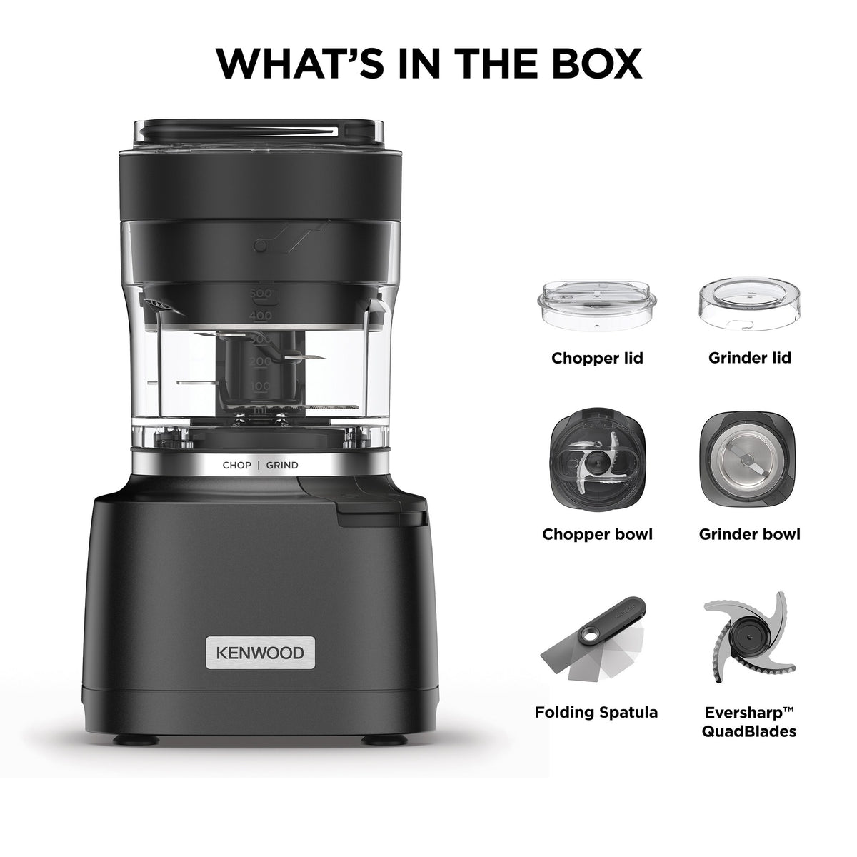 Kenwood Duo Prep Chopper and Grinder - Black - what is in the box