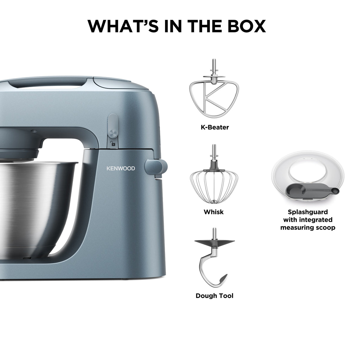 Kenwood Go Stand Mixer - Storm Blue - what is in the box