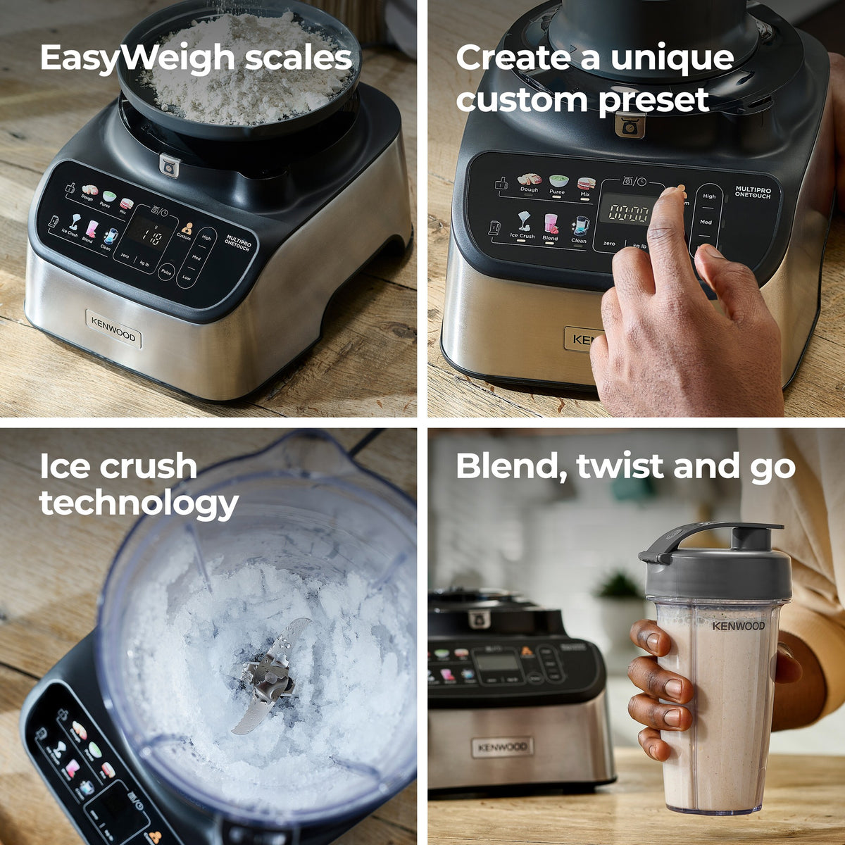 Kenwood MultiPro OneTouch Food Processor - Silver - EasyWeigh scales, custom preset, ice crush and blend-to-go
