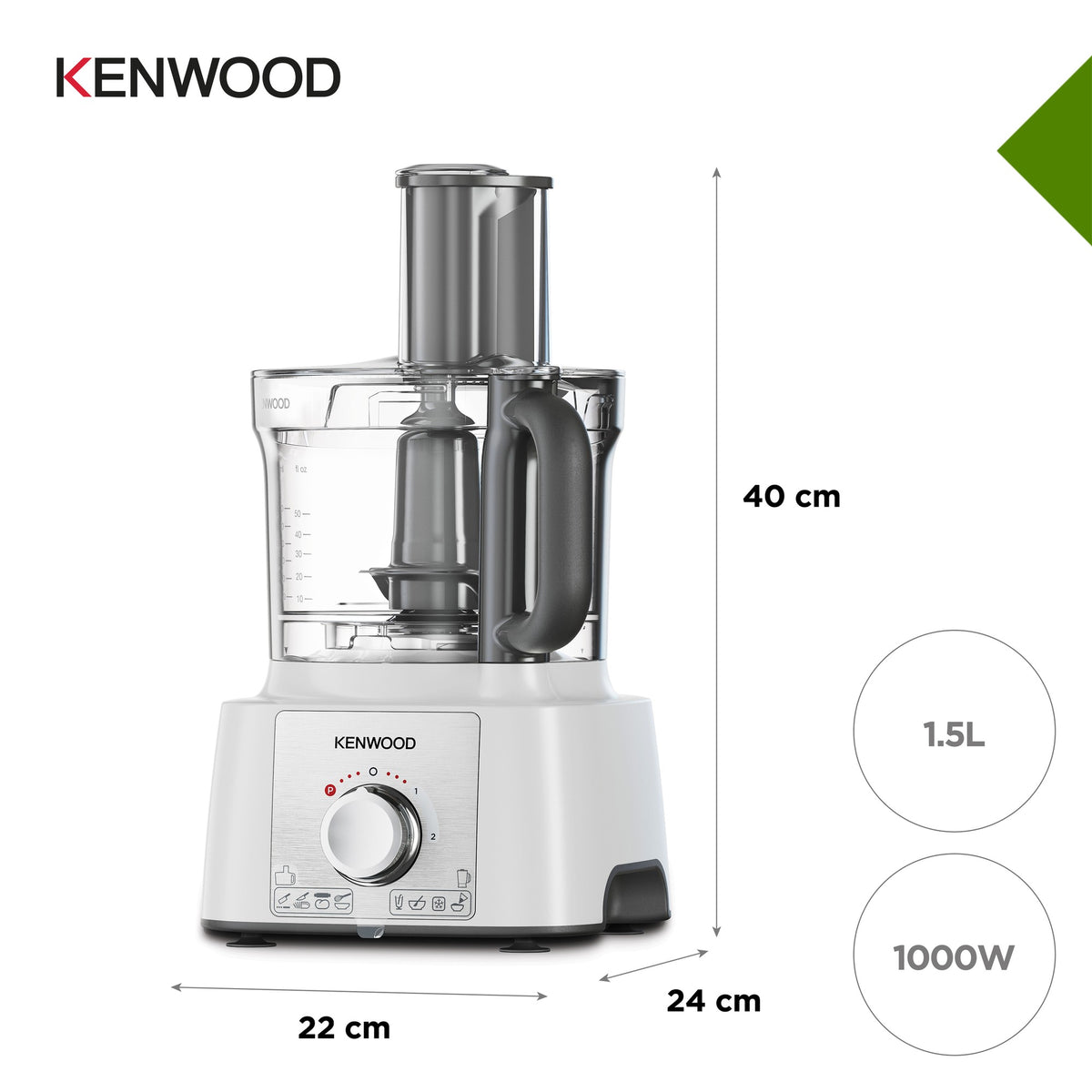 Kenwood Multipro Express Food Processor - White - dimensions, 1.5L bowl and 1000W motor