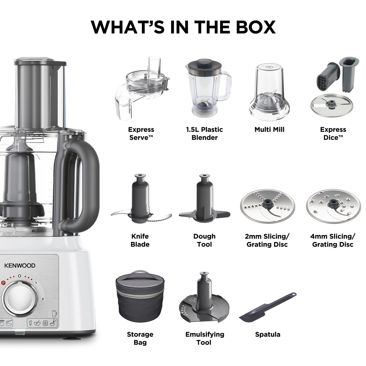 Kenwood Multipro Express Food Processor - White - what is in the box