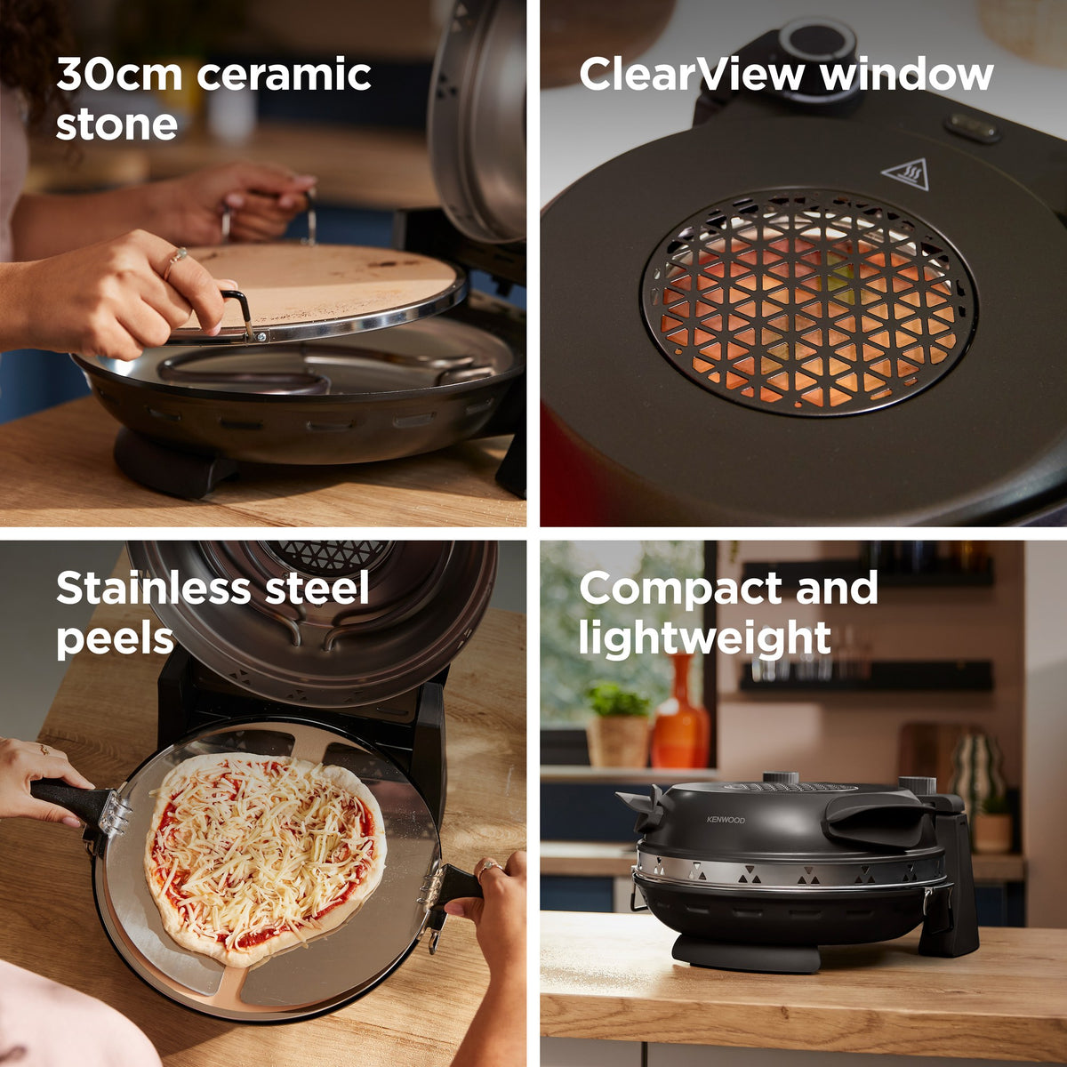 Kenwood My Pizzeria Pizza Oven - Black - 30cm stone, ClearView window and steel peels