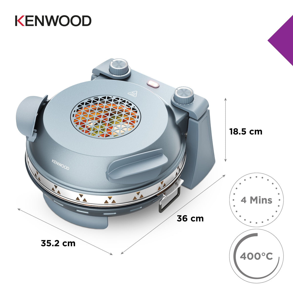 Kenwood My Pizzeria Pizza Oven - Storm Blue - dimensions, 400C and 4-minute pizzas
