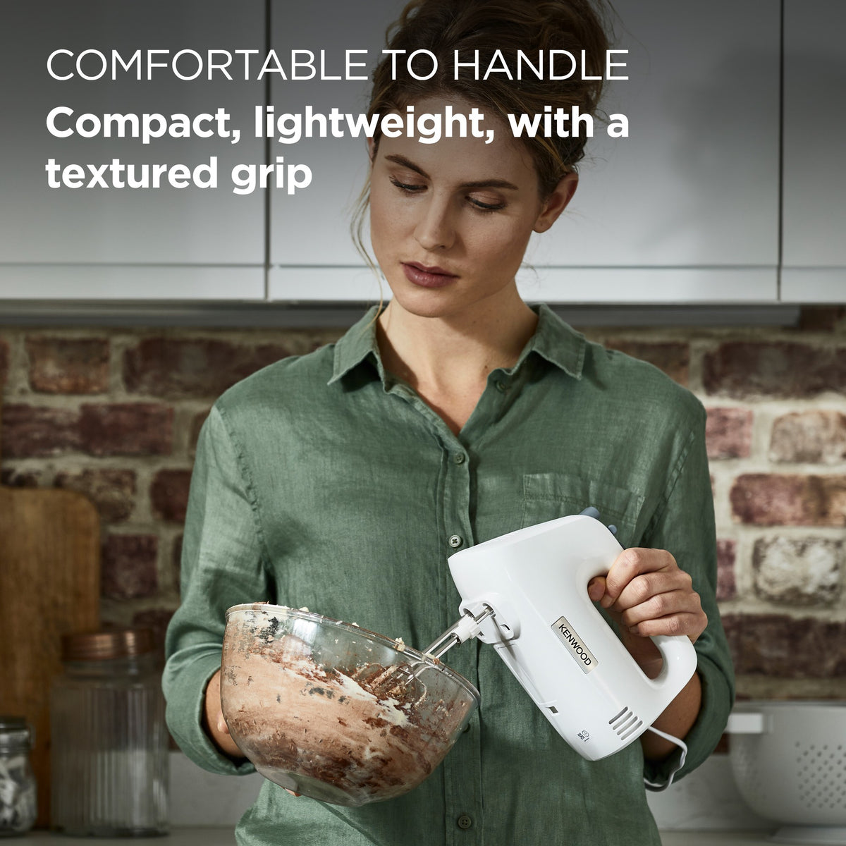 Kenwood 450W Hand Mixer - White - compact, lightweight body with textured grip