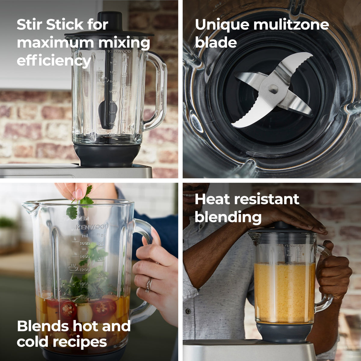 Kenwood ThermoResist Glass Blender Attachment - Clear Glass - stir stick, multizone blade and heat-resistant glass