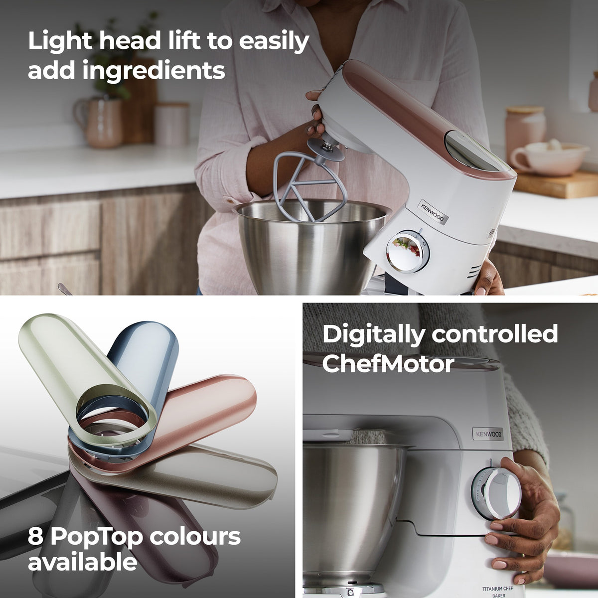 Kenwood Titanium Chef - White - light head lift, 8 PopTop colours and digital ChefMotor
