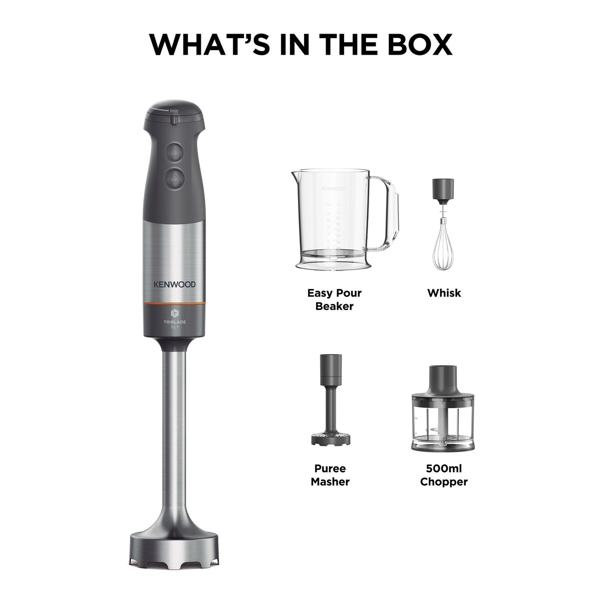 Kenwood Triblade XL+ 1000W Hand Blender - Grey - what is in the box