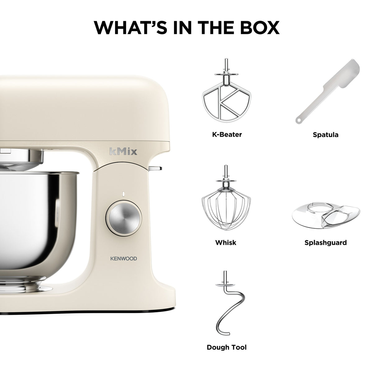 Kenwood kMix 5L Stand Mixer - Cream - what is in the box