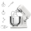 Kenwood kMix Stand Mixer - White - front view with K-beater, whisk, dough tool and splashguard