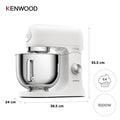 Kenwood kMix Stand Mixer - White - dimensions, 1000W motor and 5L bowl