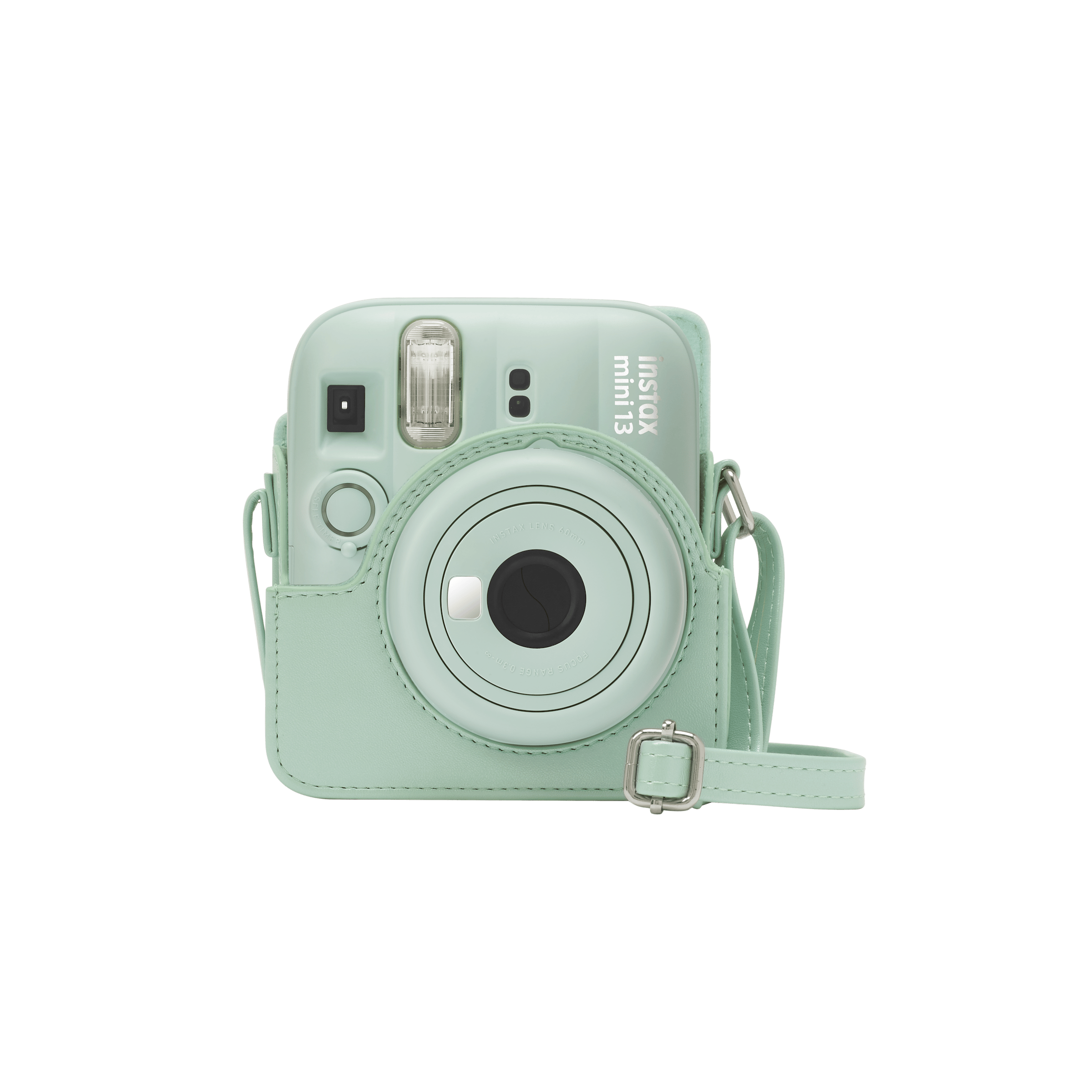 FUJIFILM instax mini 13 Accessory Kit Lagoon Green - camera shown inside the protective case; camera sold separately