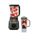 Ninja CrushBOSS 2-in-1 Blender Duo with BlendBOSS Tumbler in Onyx — front view, jug and tumbler filled with fruit