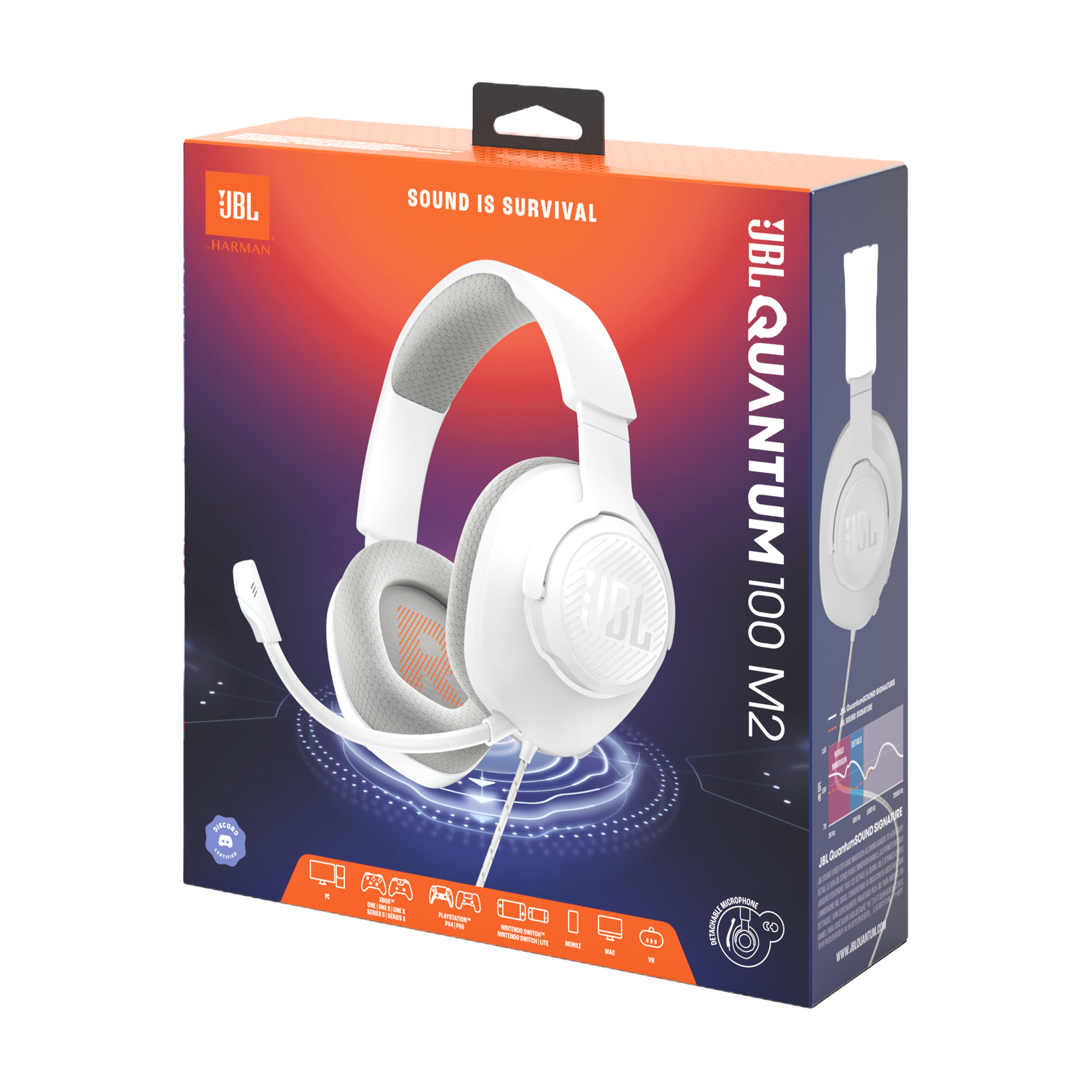 JBL Quantum 100 M2 Gaming Wired Over-Ear Headphones White product image