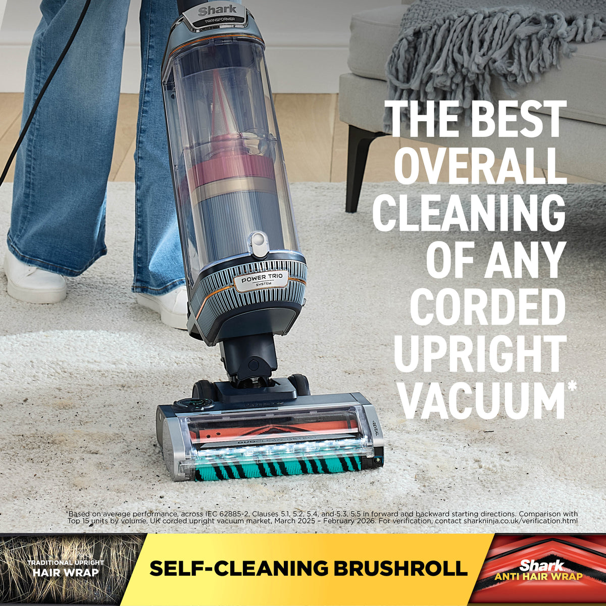 Shark PowerDetect Transformer Upright Vacuum - Chimera Blue - deep cleaning