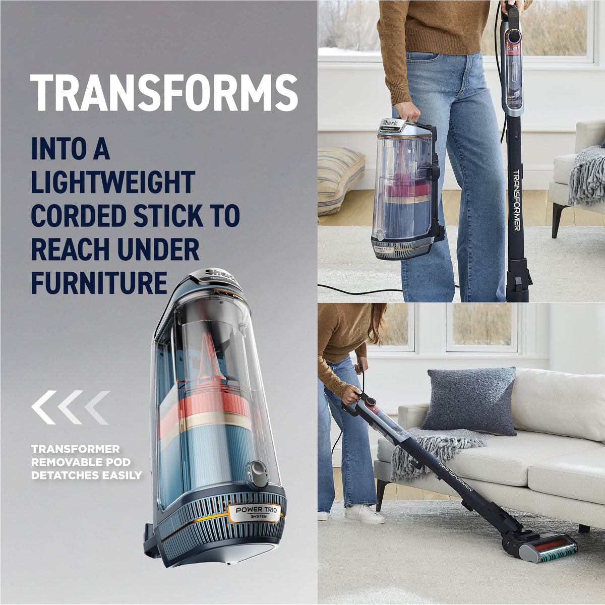 Shark PowerDetect Transformer Upright Vacuum - Chimera Blue - transforms into a stick