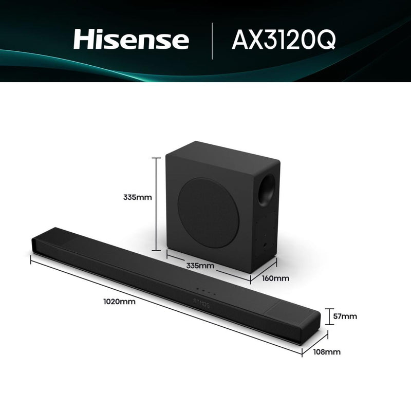 Hisense AX3120Q 3.1.2 Channel Soundbar with Wireless Subwoofer | AX3120Q