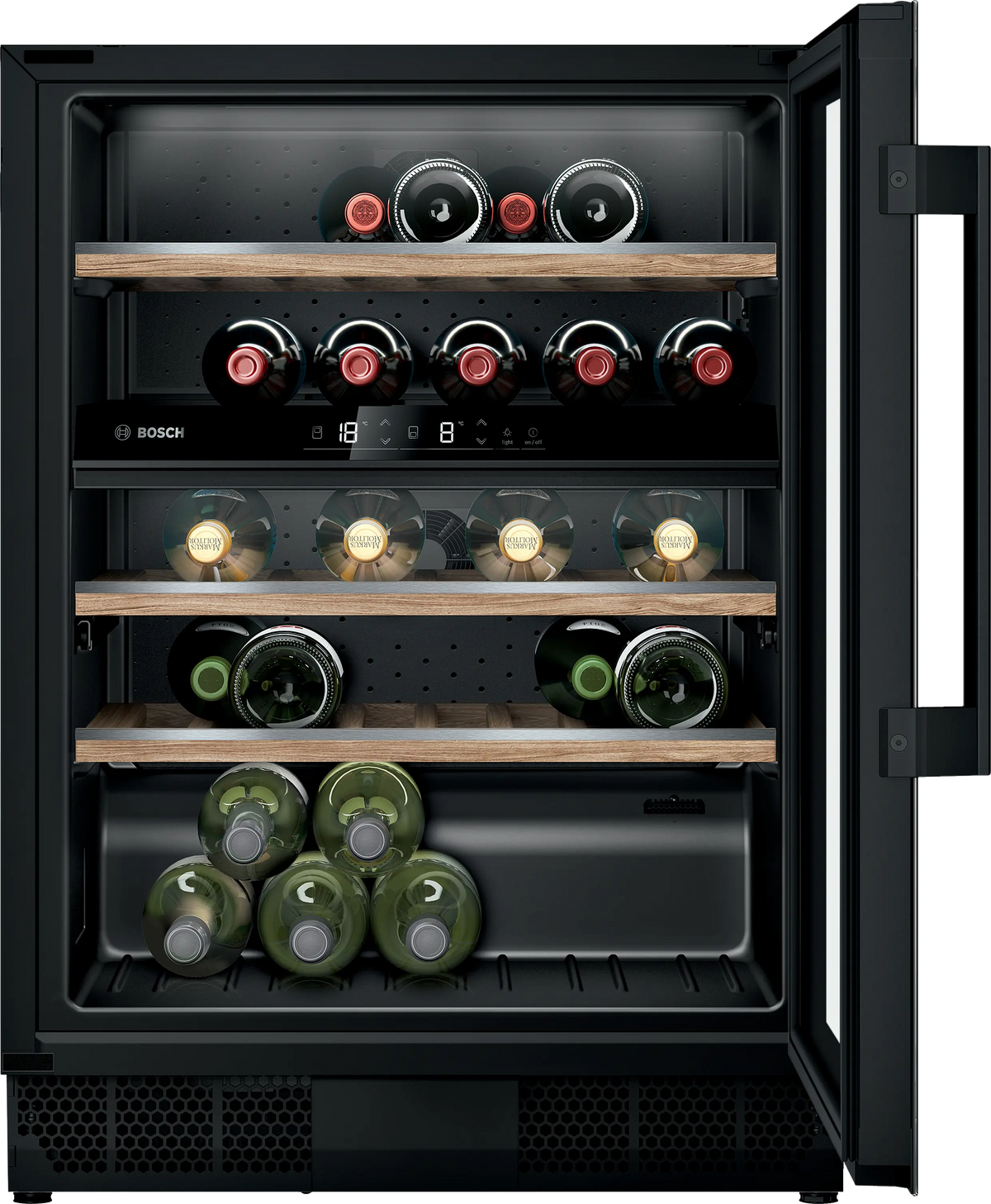 Bosch KUW21AHG0G Series 6 built-in 44 bottle dual zone wine cooler in Black