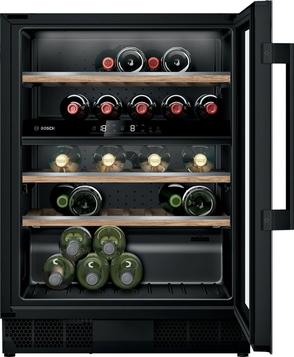 Bosch KUW21AHG0G Series 6 built-in 44 bottle dual zone wine cooler in Black